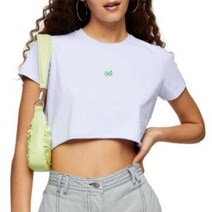 Topshop Neon Snake Embroidered Lavender Crop Tee